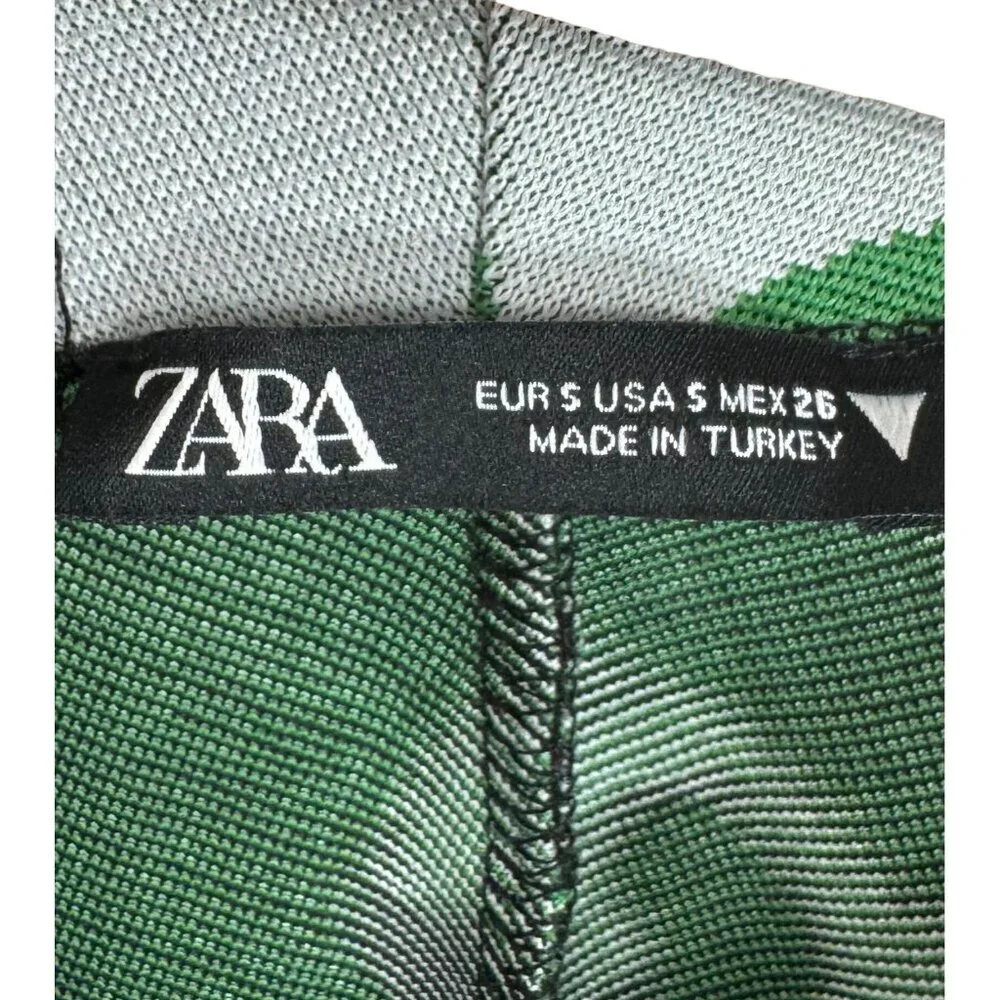 Zara‎ Kelly Green Jacquard Marble Print High waist Flare knit Trousers sz S - Picture 2 of 10